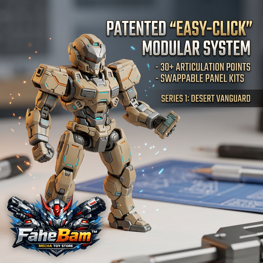 FaheBam™ Desert Vanguard Series 1 Mecha Action Figure - Patented Easy-Click Modular Robot Model Kit with 30+ Articulation Points & Swappable Armor Panels, DIY Sci-Fi Collectible Toy for Teens and Adults