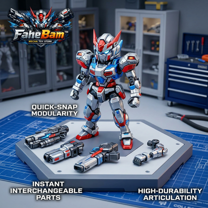 FaheBam™ Modular Mecha Action Figure - DIY Build-a-Robot Toy Kit with Quick-Snap Interchangeable Armor & Weapons, High Articulation Mech Robot Model for Kids, Teens, and Collectors
