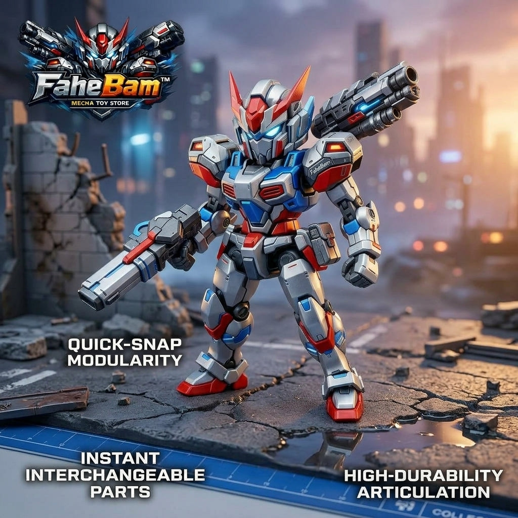 FaheBam™ Modular Mecha Action Figure - DIY Build-a-Robot Toy Kit with Quick-Snap Interchangeable Armor & Weapons, High Articulation Mech Robot Model for Kids, Teens, and Collectors