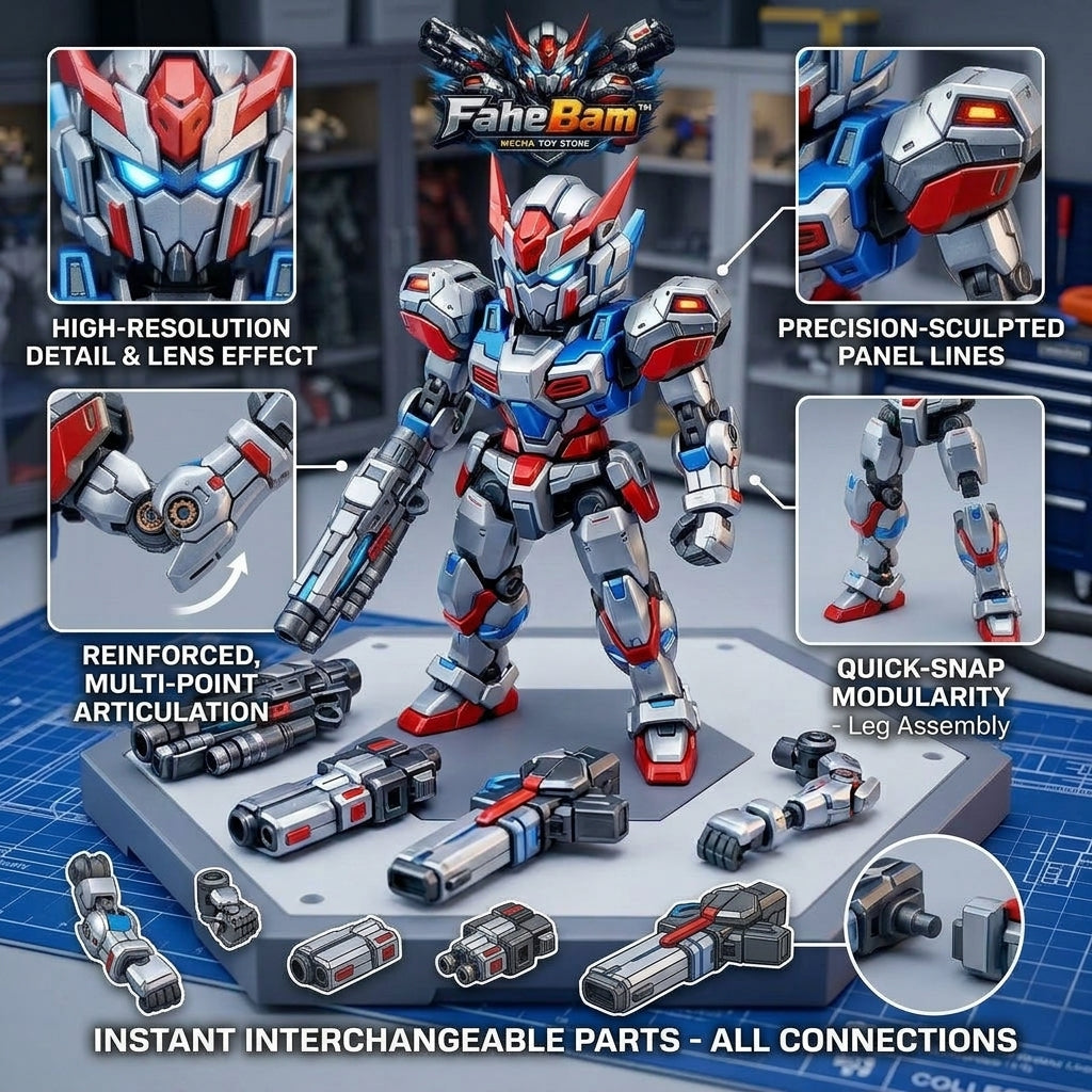 FaheBam™ Modular Mecha Action Figure - DIY Build-a-Robot Toy Kit with Quick-Snap Interchangeable Armor & Weapons, High Articulation Mech Robot Model for Kids, Teens, and Collectors