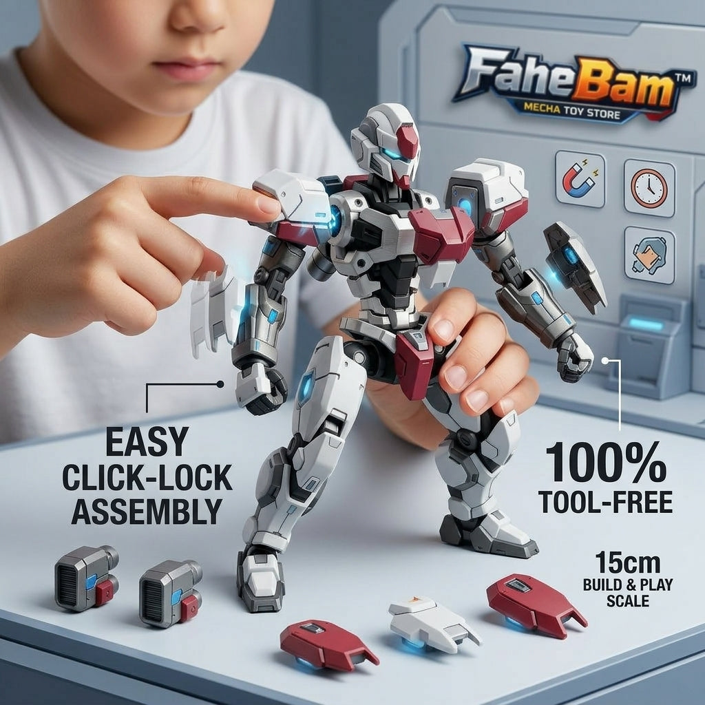 FaheBam™ Modular Magnetic Mecha Action Figure - 15cm Build-Your-Own Robot Toy Kit, Innovative Click-Lock System, Tool-Free STEM Building Set for Kids & Collectors