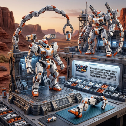 FaheBam™ Modular Core Mecha Action Figure - 4.5" Snap-On Robot Model Kit with 100+ Customizable Joints, Interchangeable Weapons, and Display Stand - Collectible Toy for Kids Ages 8+ & Adults