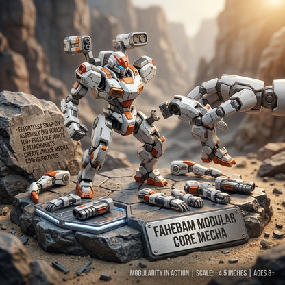 FaheBam™ Modular Core Mecha Action Figure - 4.5" Snap-On Robot Model Kit with 100+ Customizable Joints, Interchangeable Weapons, and Display Stand - Collectible Toy for Kids Ages 8+ & Adults