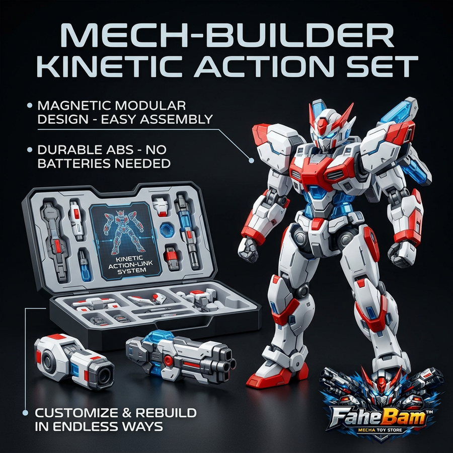 FaheBam™ Magnetic Mech Action Figure Set – Modular Robot Building Toy with Storage Case, Kinetic Action-Link Customizable Sci-Fi Mech Model Kit for Kids & Collectors, Durable ABS
