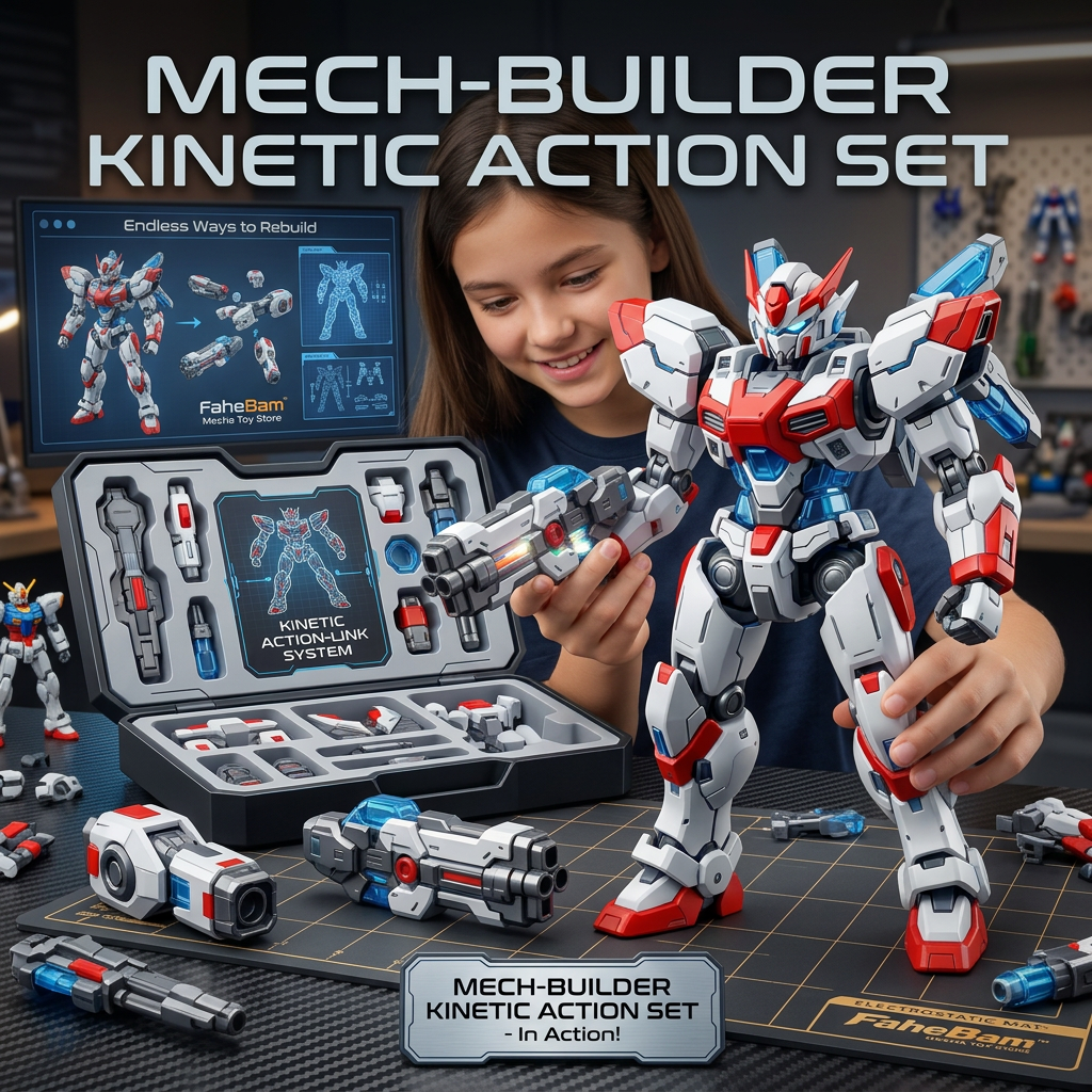 FaheBam™ Magnetic Mech Action Figure Set – Modular Robot Building Toy with Storage Case, Kinetic Action-Link Customizable Sci-Fi Mech Model Kit for Kids & Collectors, Durable ABS