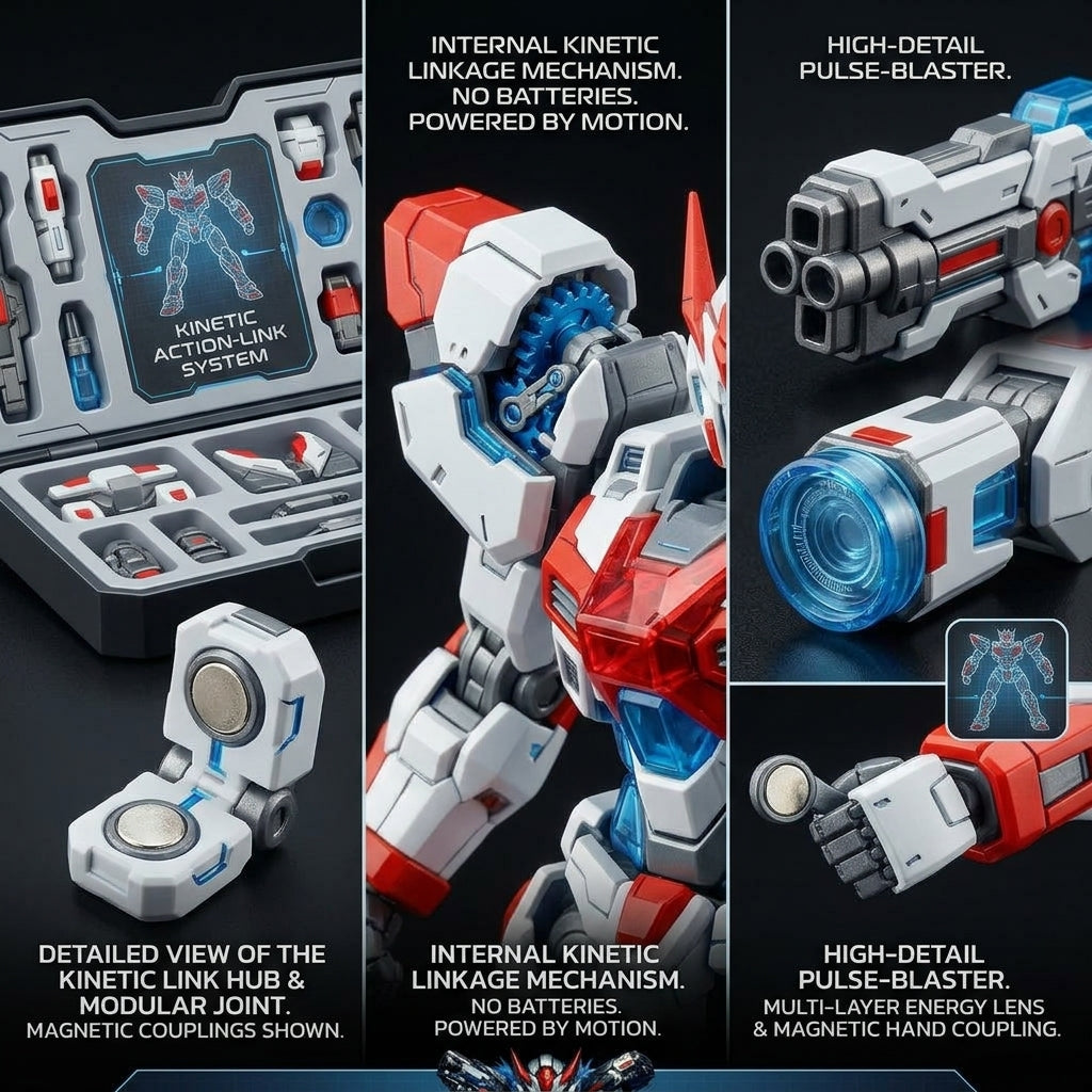 FaheBam™ Magnetic Mech Action Figure Set – Modular Robot Building Toy with Storage Case, Kinetic Action-Link Customizable Sci-Fi Mech Model Kit for Kids & Collectors, Durable ABS