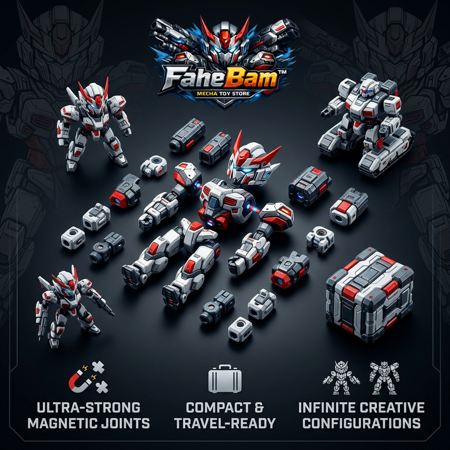 FaheBam™ Magnetic Robot Toy Set - 3D Modular Mecha Action Figure & STEM Building Blocks, Ultra-Strong Magnetic Joints Construction Toy, Travel-Friendly Compact Learning Toy for Kids, Boys & Mecha Fans