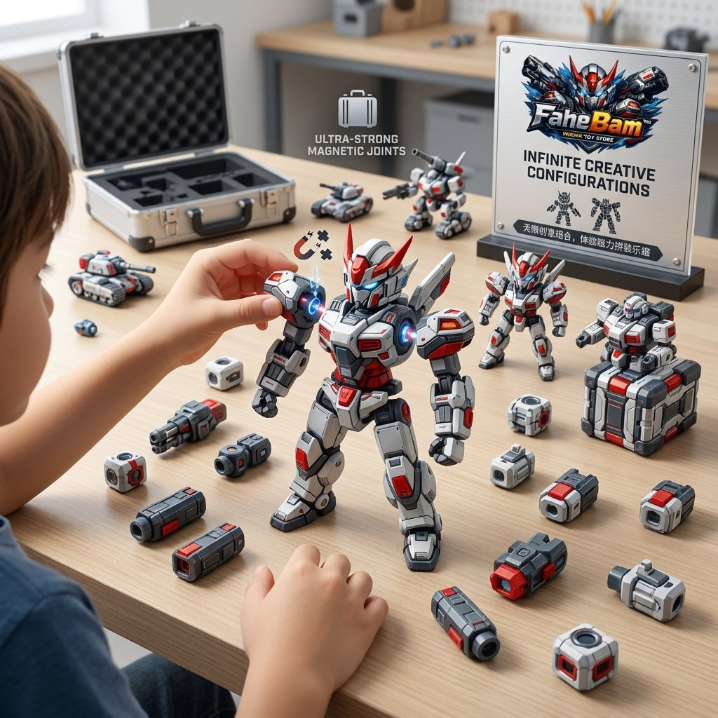 FaheBam™ Magnetic Robot Toy Set - 3D Modular Mecha Action Figure & STEM Building Blocks, Ultra-Strong Magnetic Joints Construction Toy, Travel-Friendly Compact Learning Toy for Kids, Boys & Mecha Fans