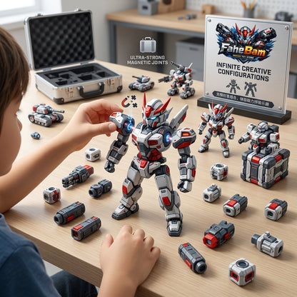 FaheBam™ Magnetic Robot Toy Set - 3D Modular Mecha Action Figure & STEM Building Blocks, Ultra-Strong Magnetic Joints Construction Toy, Travel-Friendly Compact Learning Toy for Kids, Boys & Mecha Fans