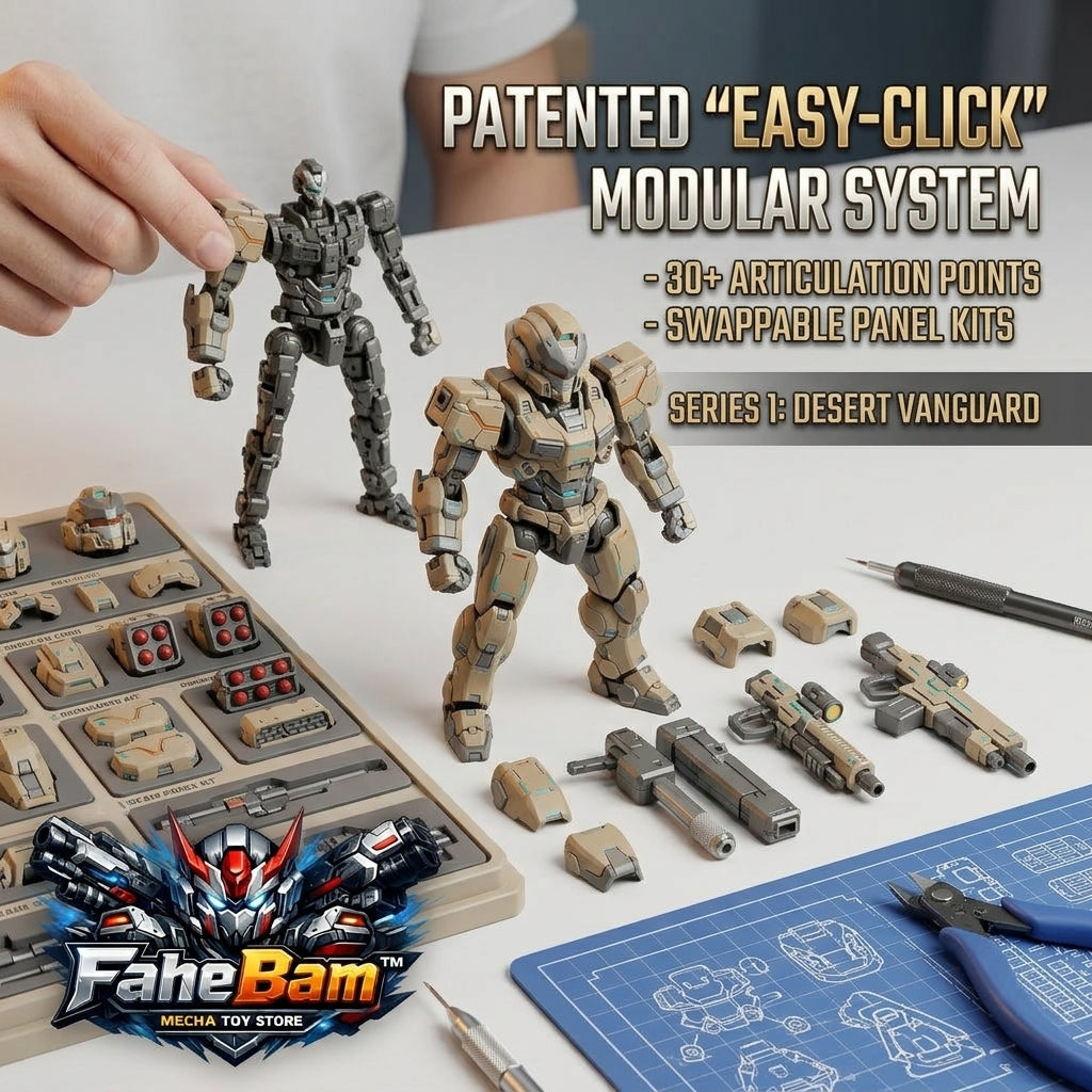 FaheBam™ Desert Vanguard Series 1 Mecha Action Figure - Patented Easy-Click Modular Robot Model Kit with 30+ Articulation Points & Swappable Armor Panels, DIY Sci-Fi Collectible Toy for Teens and Adults