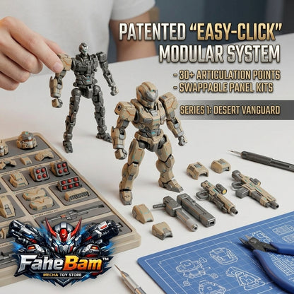 FaheBam™ Desert Vanguard Series 1 Mecha Action Figure - Patented Easy-Click Modular Robot Model Kit with 30+ Articulation Points & Swappable Armor Panels, DIY Sci-Fi Collectible Toy for Teens and Adults