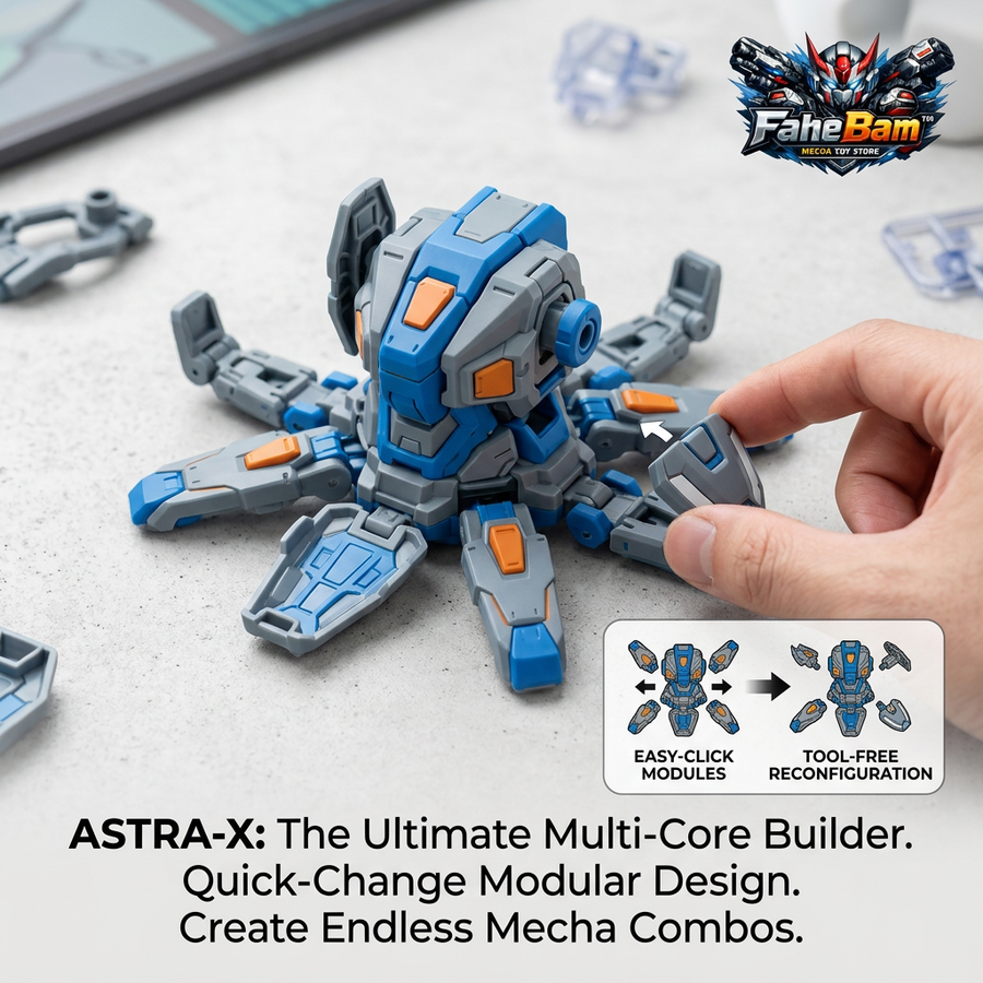 FaheBam™ ASTRA-X Modular Robot Building Toy, DIY 3D Mecha Action Figure Kit, Easy-Click Tool-Free Quick-Change Modular Blocks, STEM Educational Octopus Mecha Toy Set for Kids, Teens & Collectors
