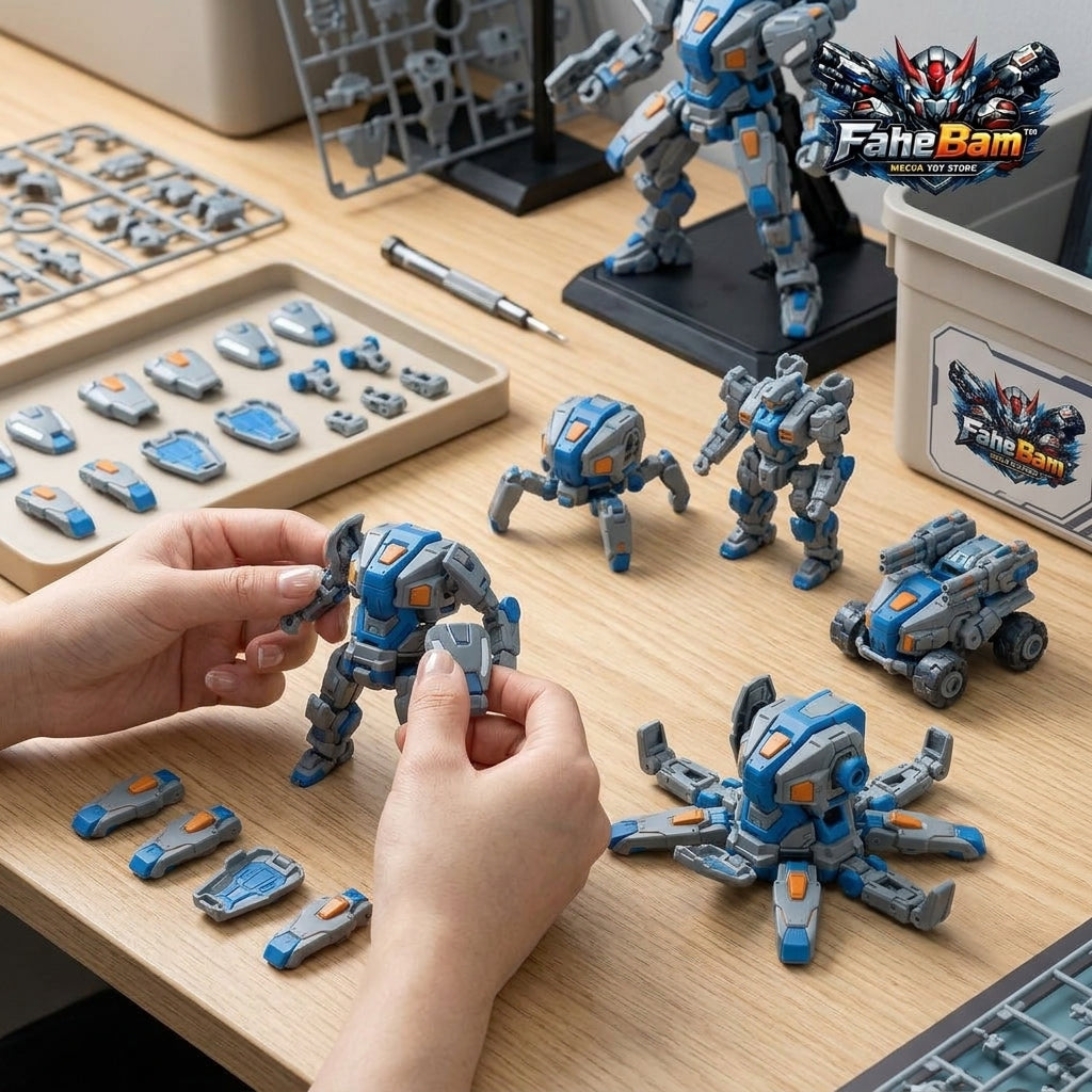 FaheBam™ ASTRA-X Modular Robot Building Toy, DIY 3D Mecha Action Figure Kit, Easy-Click Tool-Free Quick-Change Modular Blocks, STEM Educational Octopus Mecha Toy Set for Kids, Teens & Collectors