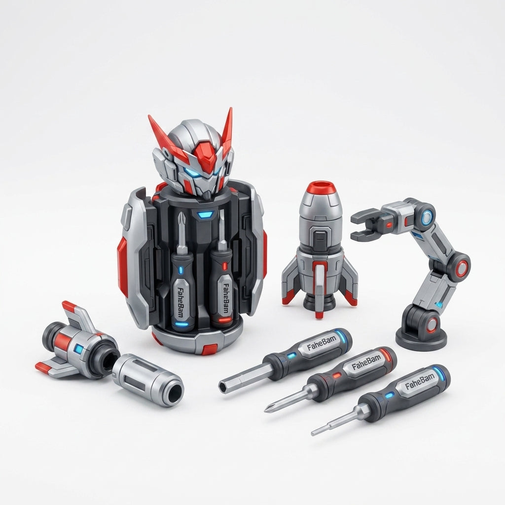 FaheBam™ 3-in-1 Magnetic Mecha Building Toy & Kids Tool Set - STEM DIY Construction Robot with Rocket Boosters, Robotic Arm & Toy Screwdrivers - Creative Modular Assembly Playset for Boys & Girls Ages 5-12